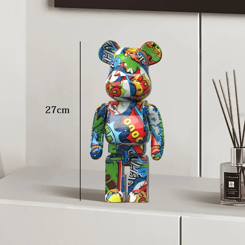 27cm Graffiti Bear Statue Paint Block Bear Decor Resin Desktop Ornaments Home Decoration Living Room Bear Floor