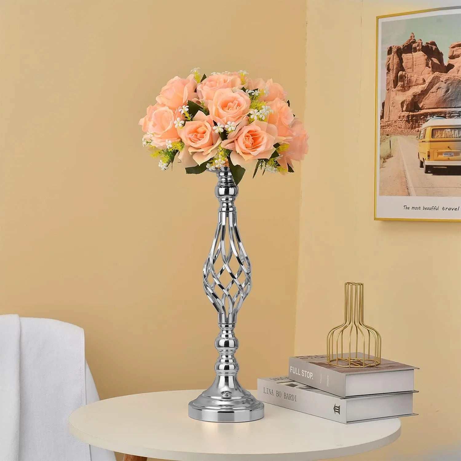 6pcs Silver Metal Flower Vases18.7Inches Wedding Vases Centerpieces for Tables Flower Stand for Party,Birthday Flowers