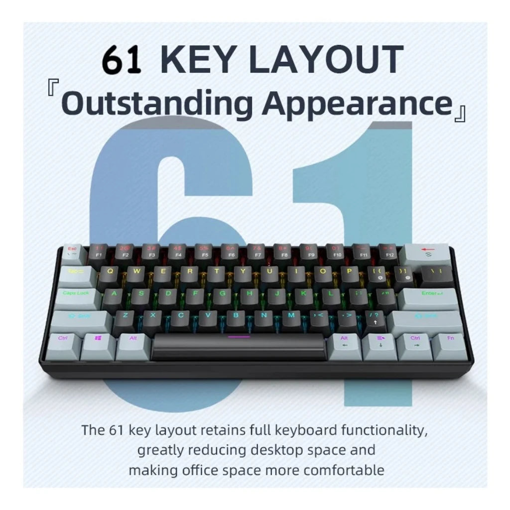 APAYADO K61 Keyboard 60% Portable Wired Mechanical Keyboard Wired 61 Keys Phantom RGB - Desktop