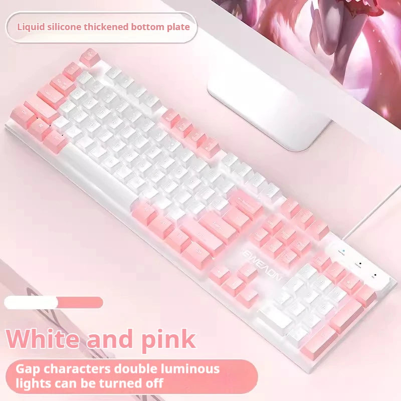 EWEADN GX320Z Pink Silent Office Keyboard USB Wired Quiet Typing for Windows PC/Laptop,Office & Gaming Ergonomic