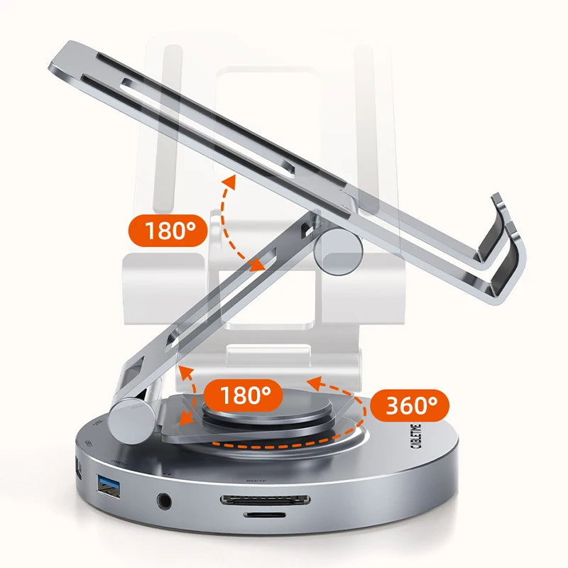 CABLETIME 8 in 1 Multi USB C Hub with 360 Rotating Stand HDMI 4K 60Hz PD 100W USB 5Gbps SD TF Aux 3.5mm for iPad Pro