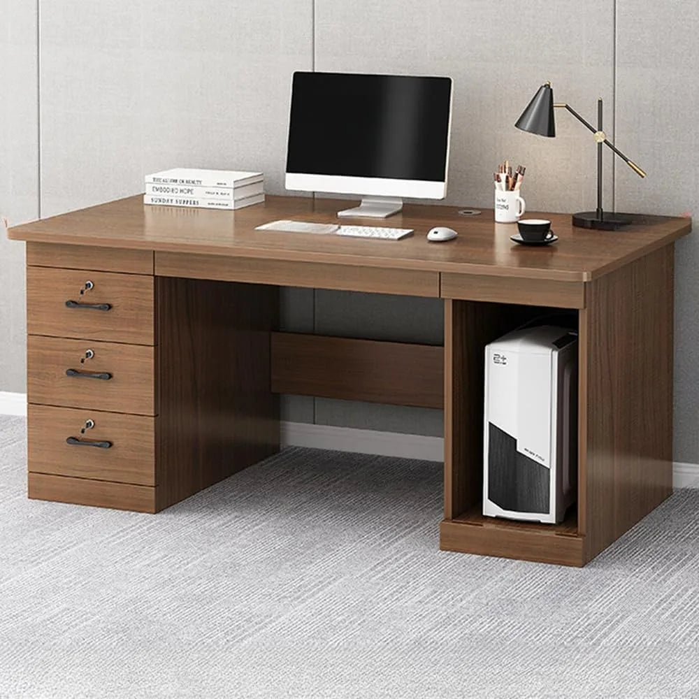 Office Computer Desk with 3 Locking Drawer Cord Management Simple Writing Desk 55’’ L x 23.5’’ W x 29’’ H Dark Walnut B
