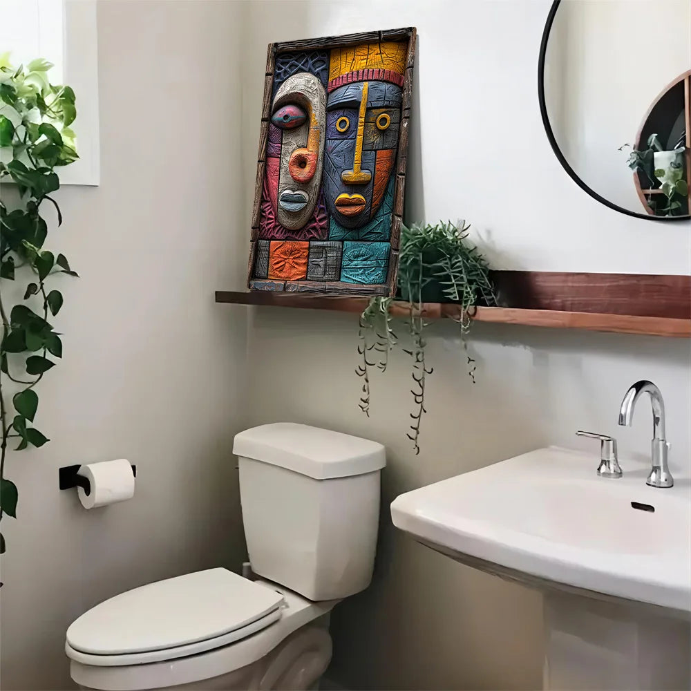 African Tribal Culture Aluminum Wall Art - Moisture-Resistant Metal Decor with 3D Embossed Design for Home Office &