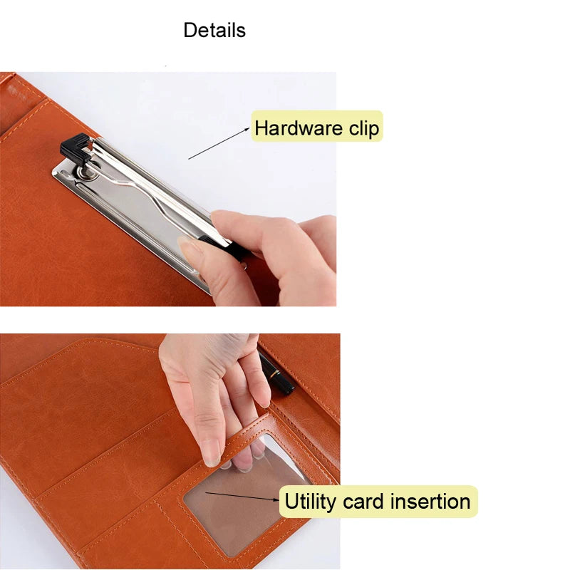A5 / B5 Leather Padfolio Portfolio File Folder Clipboard Document Holder Business Contract Paper Clamp Writing Pad