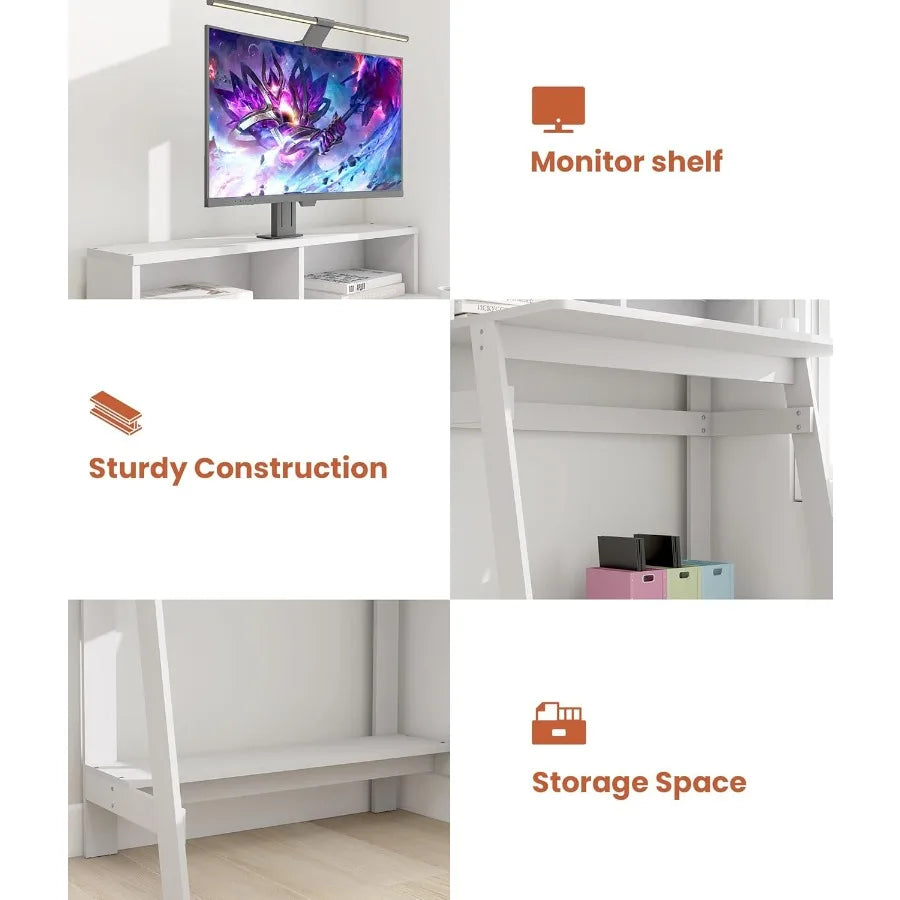 Compact White Corner Desk for Bedroom or Small Office Space with Builtin Storage Ideal for Computer Setup