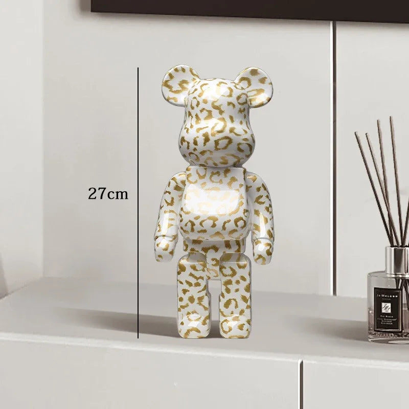 27cm Graffiti Bear Statue Paint Block Bear Decor Resin Desktop Ornaments Home Decoration Living Room Bear Floor