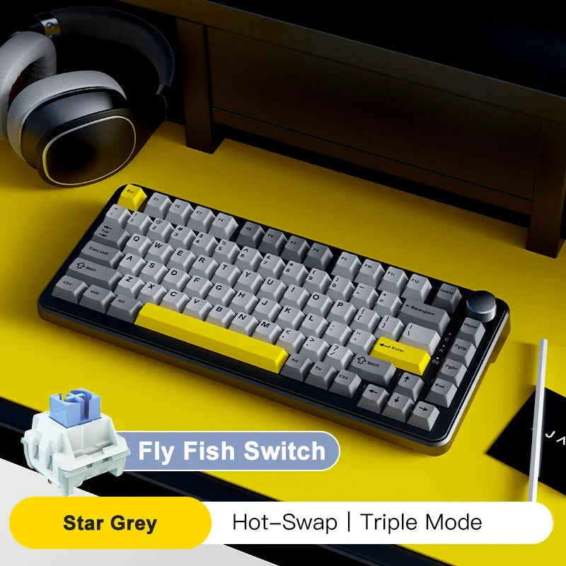 AJAZZ AK820 MAX Tri-mode RGB Gaming Mechanical Keyboard Bluetooth Wireless 2.4G Type C 82 Keys PBT Keycaps Hot Swap