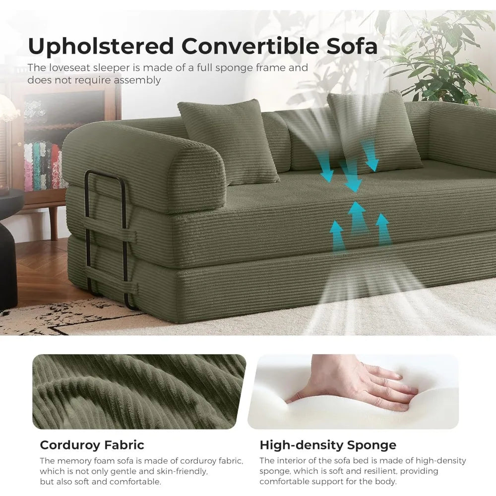 79’’ Compression Sofa Convertible Sleeper Sofa Bed Couch Bed with Fixed-Shape Frame Corduroy Floor Sofa Couches