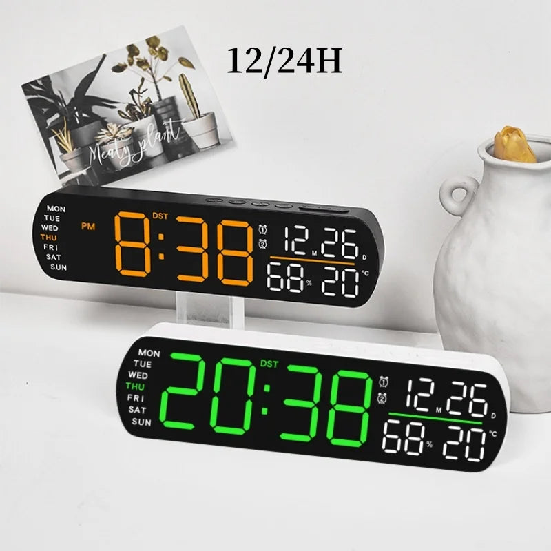 LED Alarm Clock TEMP Humidity Date Week Display Dual Alarm Timer Countdown DST Snooze Auto Dimming 12/24H Digital Table