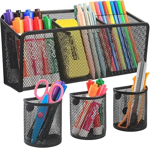 magnetic pencil holder - metal pen holder with strong magnets - storage basket organizer for whiteboard refrigerator