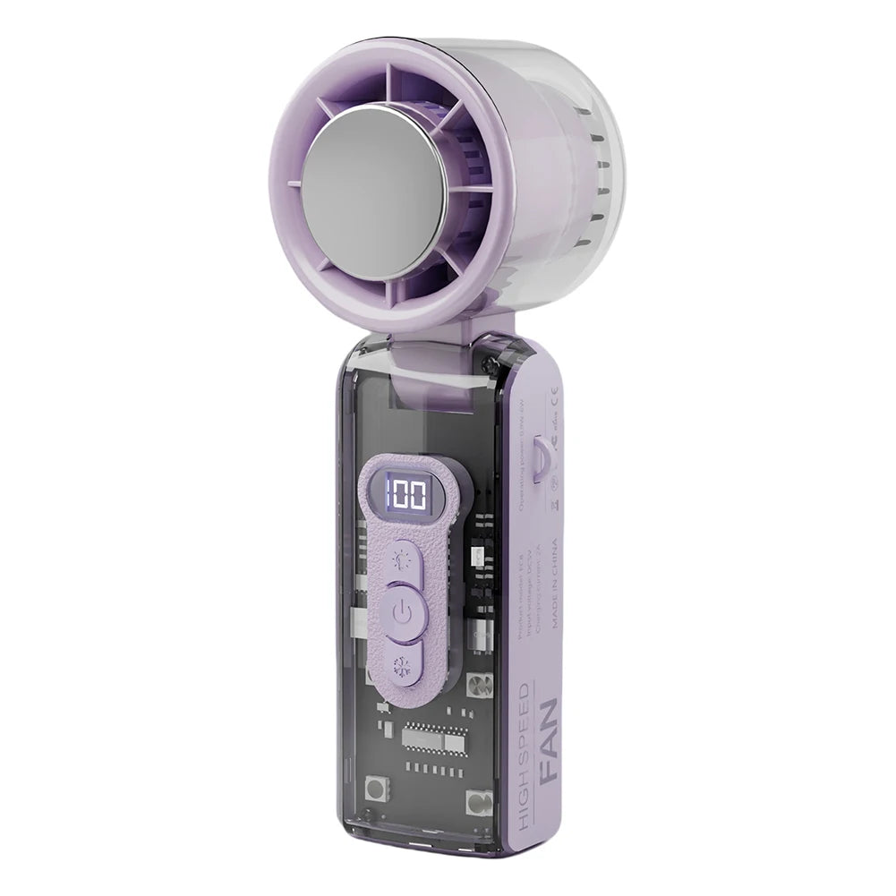 Portable Handheld Fan with LED Light 100 Speeds Foldable Personal Cooling Fan Rechargeable Folding Travel Fan