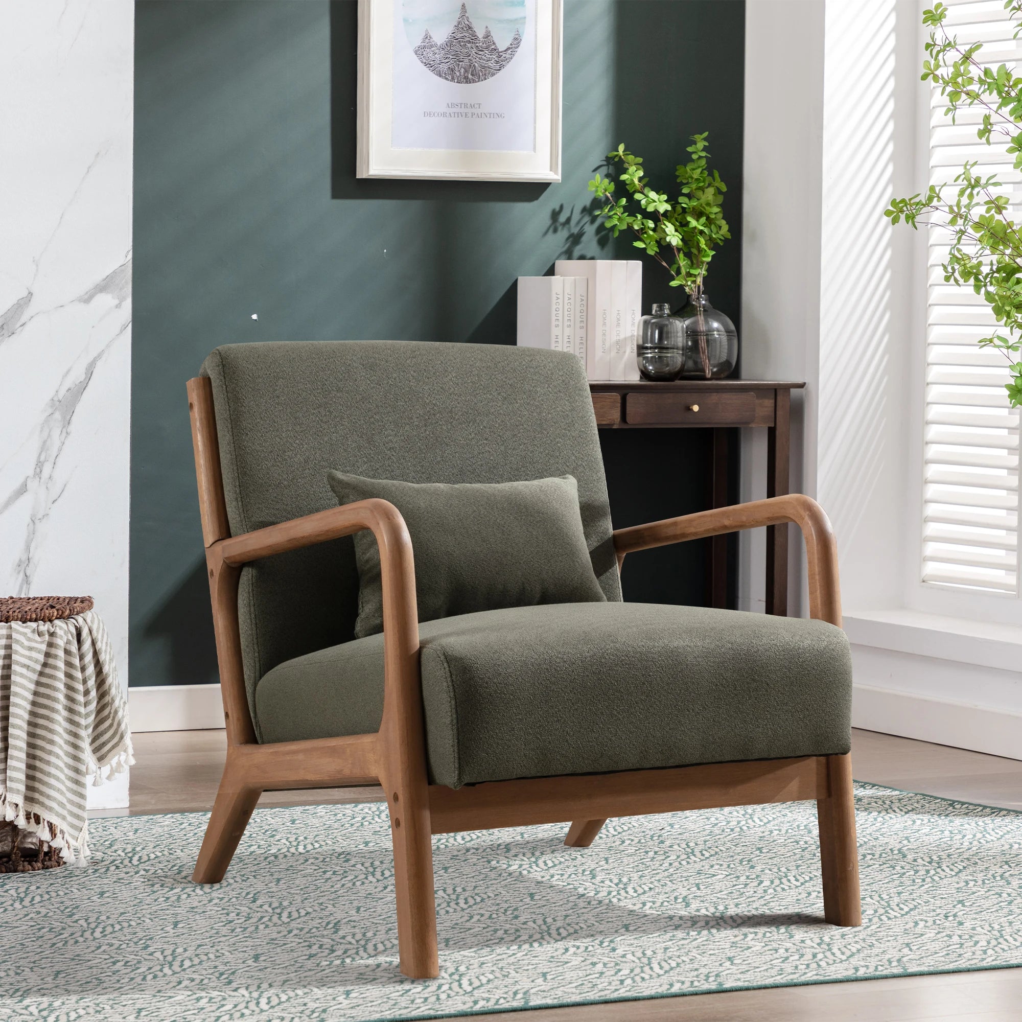 29*33*26 Inch Solid Color Solid Wood Living Room Chair 105° Backrest Non-Slip Casual Bedroom Chair With Pillow - grey