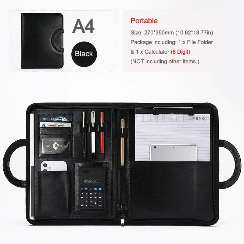 Portable Business Trip A4 Folder Organizer Leather Portfolio for Document File Tablet Holder Briefcase for Man Office