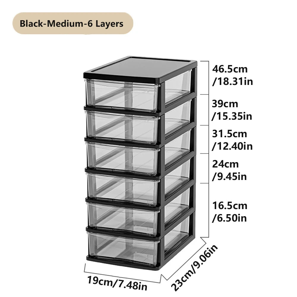 2-6Layers Medium Desktop Storage Box with Drawer Heightened Table Organizer Plastic Office storage cabinet for home