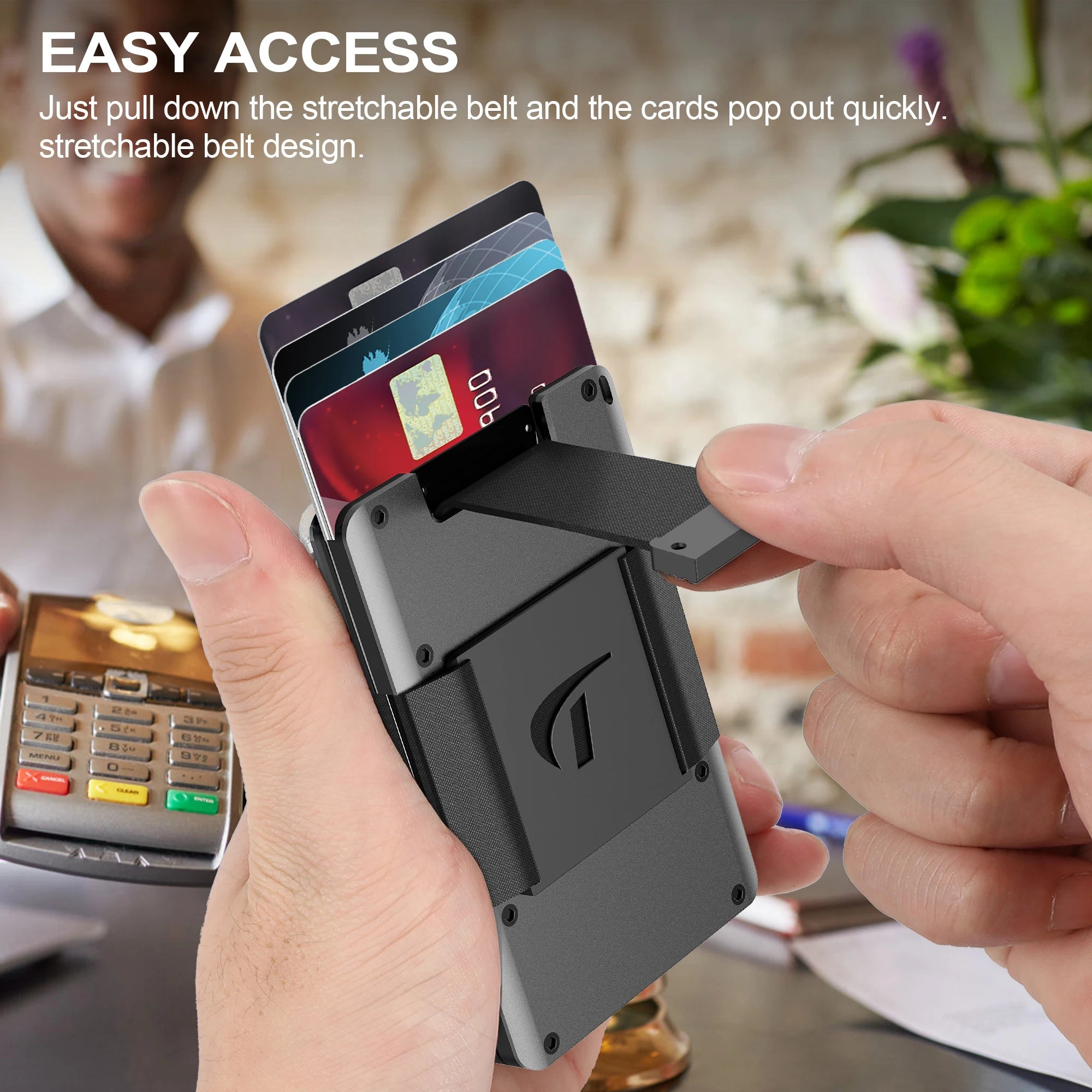 Minimalist Wallet For Men - Aluminum Slim Stretchable Belt Draw-Out Metal Wallet Holds up 15 Cards with Cash Strap,Card