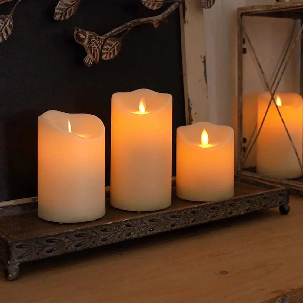USB Rechargeable Flameless Electric Candles Moving Wick 3Pcs/Set Led Candles With Remote Home Bar Party Xmas Wedding