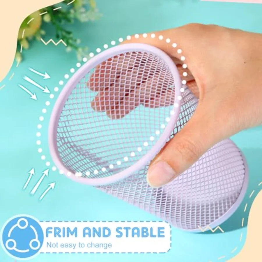 Sherr 12 Pcs Mesh Pen Holder Back to School Supplies Bulk Pastel Pencil Cup Holder for Classroom Cute Pencil Organizer