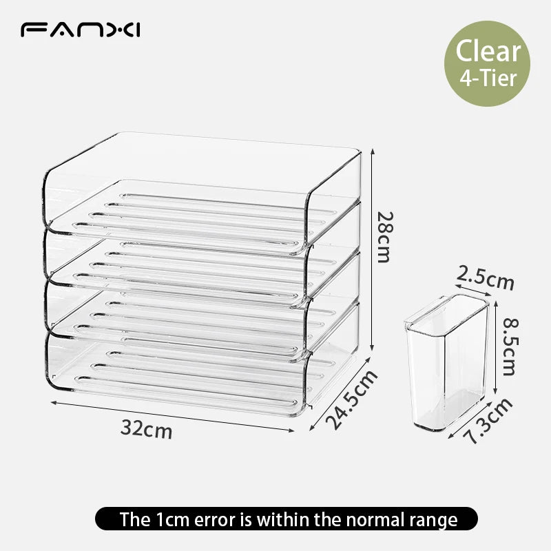Desk Organizer with 2 Vertical File Holder 4 Tier Stackable Paper Letter Tray File Organizer with Pen Holder,Desk