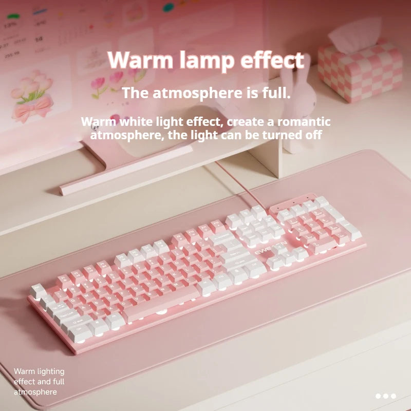 EWEADN GX320Z Pink Silent Office Keyboard USB Wired Quiet Typing for Windows PC/Laptop,Office & Gaming Ergonomic
