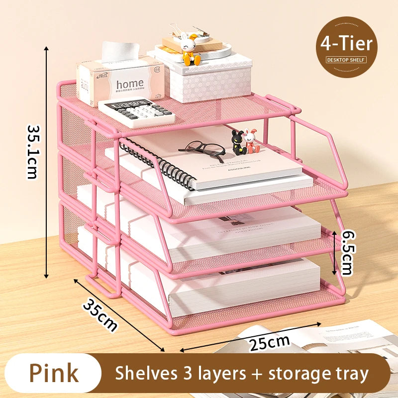 Metal desktop file rack bookcase office file storage box multi-layer iron file frame data storage folder shelving