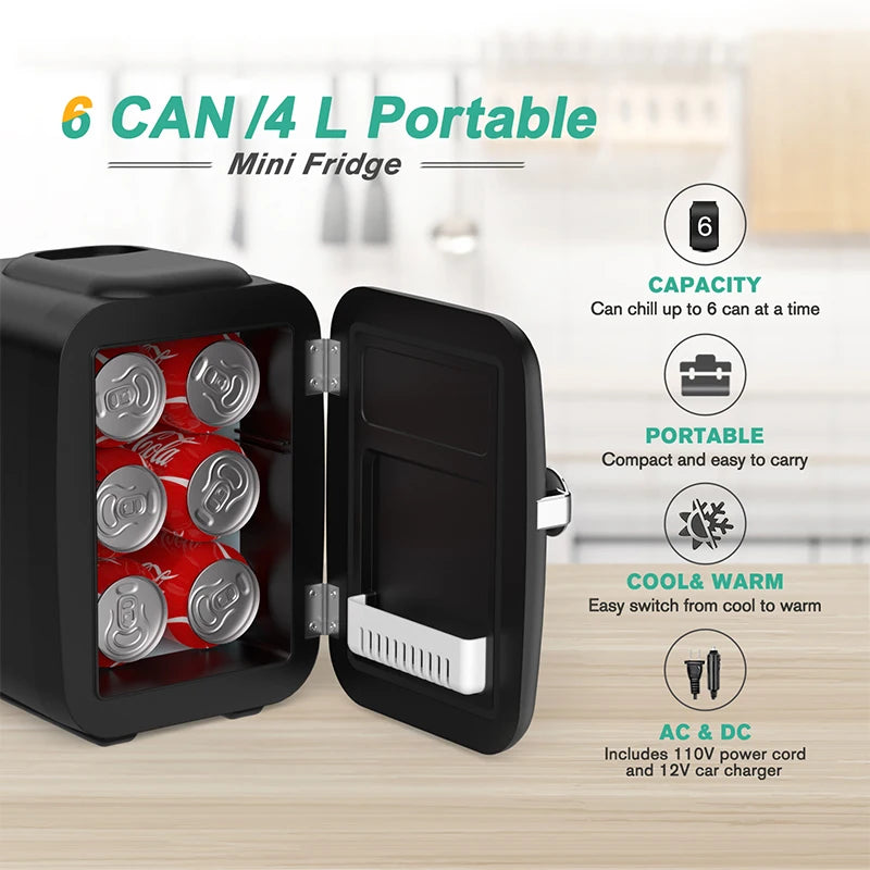 Crownful 4L Mini Fridge 110V 220V Beauty Makeup Skincare Refrigerator AC/DC Heated Cooling Beauty Refrigerator Car Mini