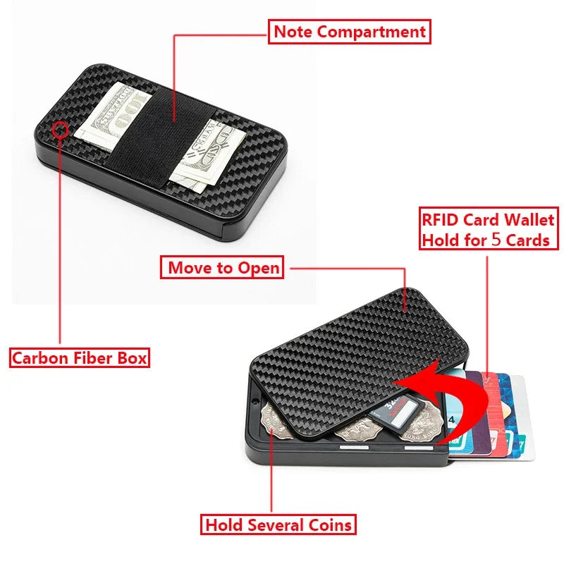 NEW Men Carbon Fiber Creative Office Card Holder Cases RFID Money Bag Security Smart Wallet Cartera ID Bank Credit Card