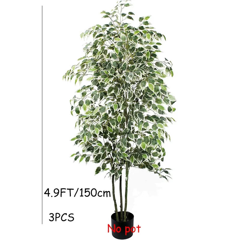 3-6Ft Large Artificia Ficus Tree Fake Plants Plastic Palm Tree Real Touch Banyan Leaves for Home Garden Shop Office
