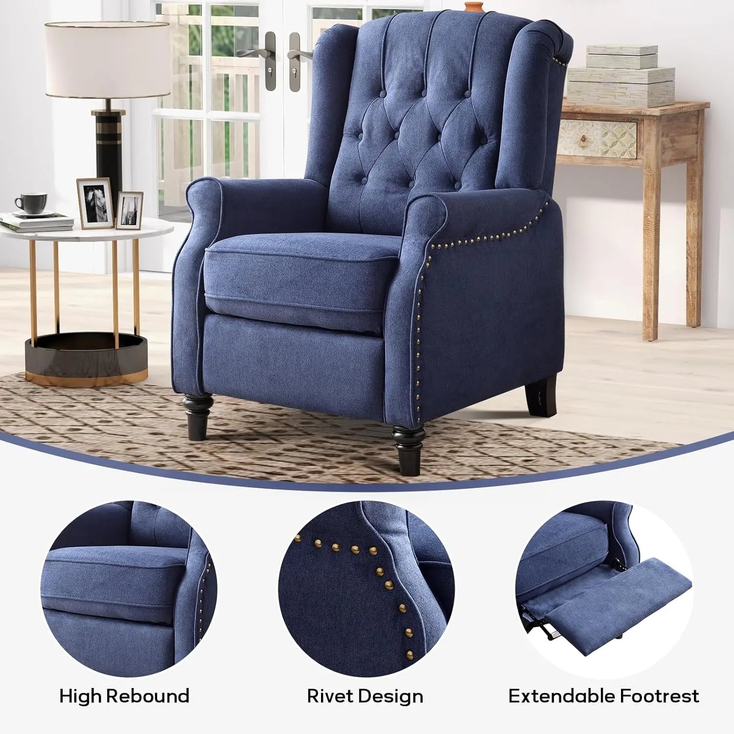 EBELLO Push Back Recliner Chair Fabric Lounge Armchair Pushback Recliner with Padded Seat for Living Room