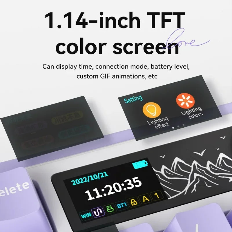 Ajazz AK980 Gaming Mechanical Keyboard with Color Screen 98 Keys RGB Bluetooth Wireless Keyboard Gamer 8000mAh For PC