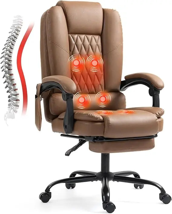 6-Point Heated Massage Office Chair with Footrest Ergonomic Home Desk Chair with Lumbar Support Executive High Back PU