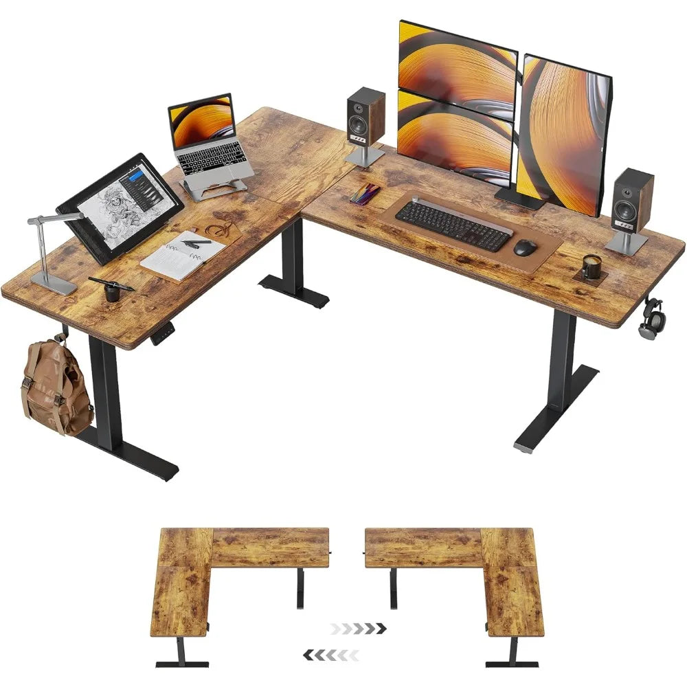 63’’ L-Shaped Standing Desks - Adjustable Corner Desk L Shape L-Shaped Adjustable Desks with Splice Board L Shape