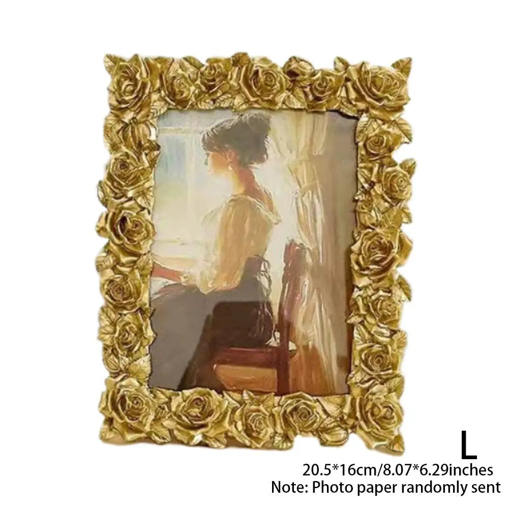 Antique Arch Shaped Photo Frame Gold Carved Embossed Resin Picture Frame Home Office Photo Display Tabletop Wall