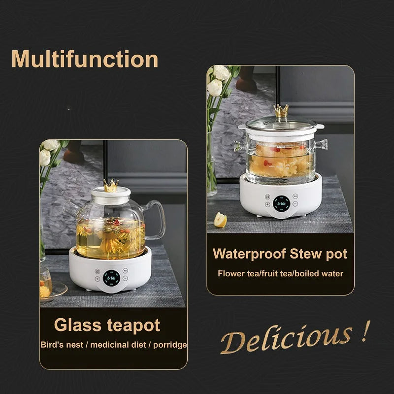 110V/220V Health Kettle Glass Tea Maker Bird’s Nest Multi-Function Office 9.5h Appointment Flower Teapot 1.5L Electric