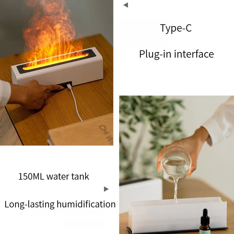 Household USB Humidifier with Flame Effect 150 ml | Car & Home Portable Aroma Diffuser Auto Shut-Off