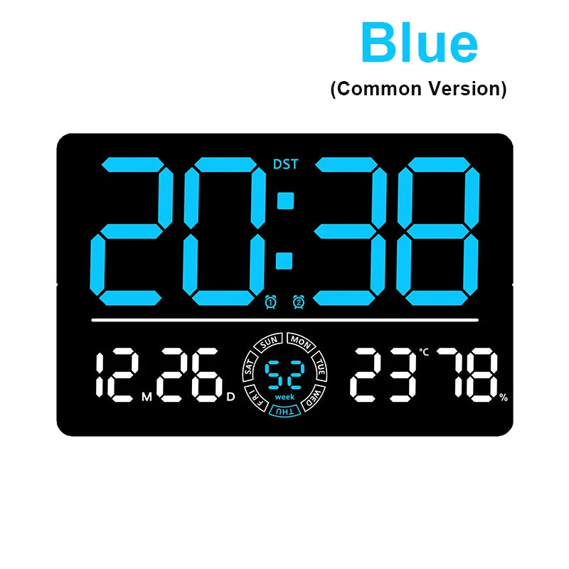 Large Digital Wall Clock 10 Brightness Adjustment Dual Alarm LED Clocks Week + Number of Weeks Alarm Clock with Timing