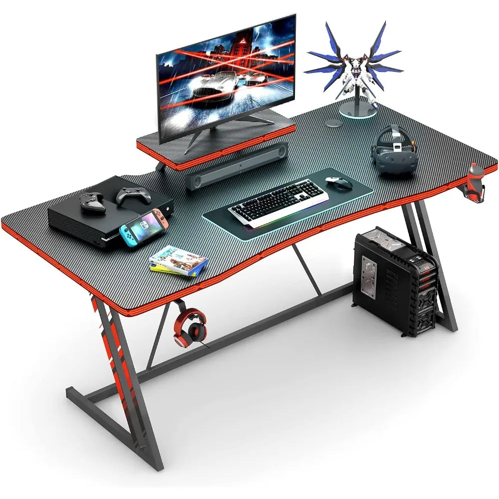 55 inch Gaming Desk PC Computer Table Racing Style Home Office Desk Z Shaped Carbon Fiber Desktop Gamer Workstation