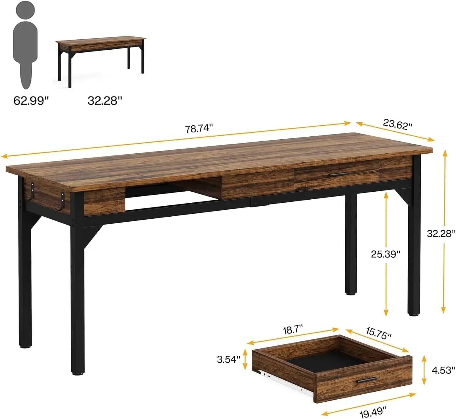 78.7’’ Extra Long Computer Desk [2 Drawers] Two Person Desk Large Writing Table Study Desk [Double Desk] Executive
