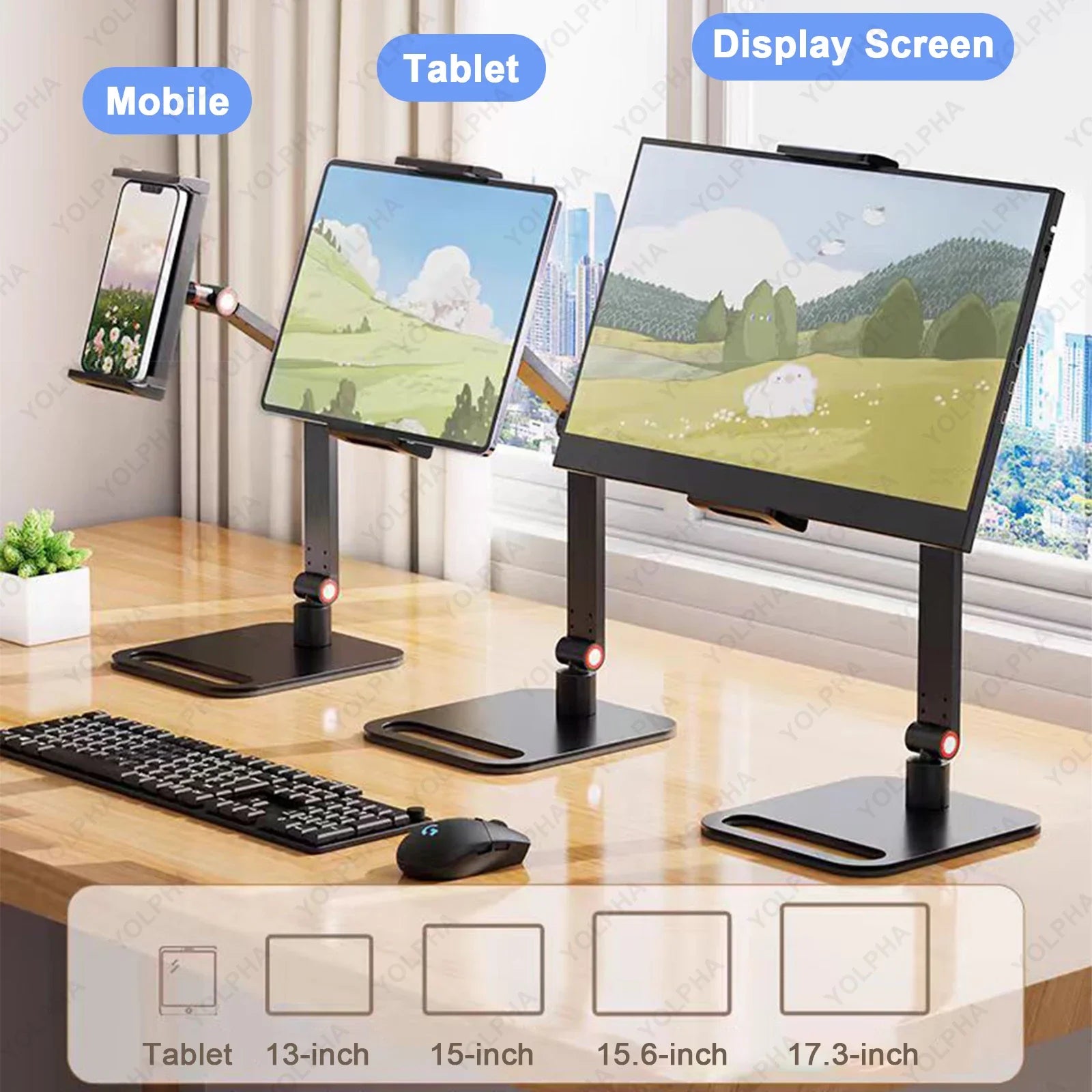 Tablet Stand Holder for ipad Height Adjustable Kindle Stand 360°Rotation Monitor Stand for Desk Tablets Smartphone