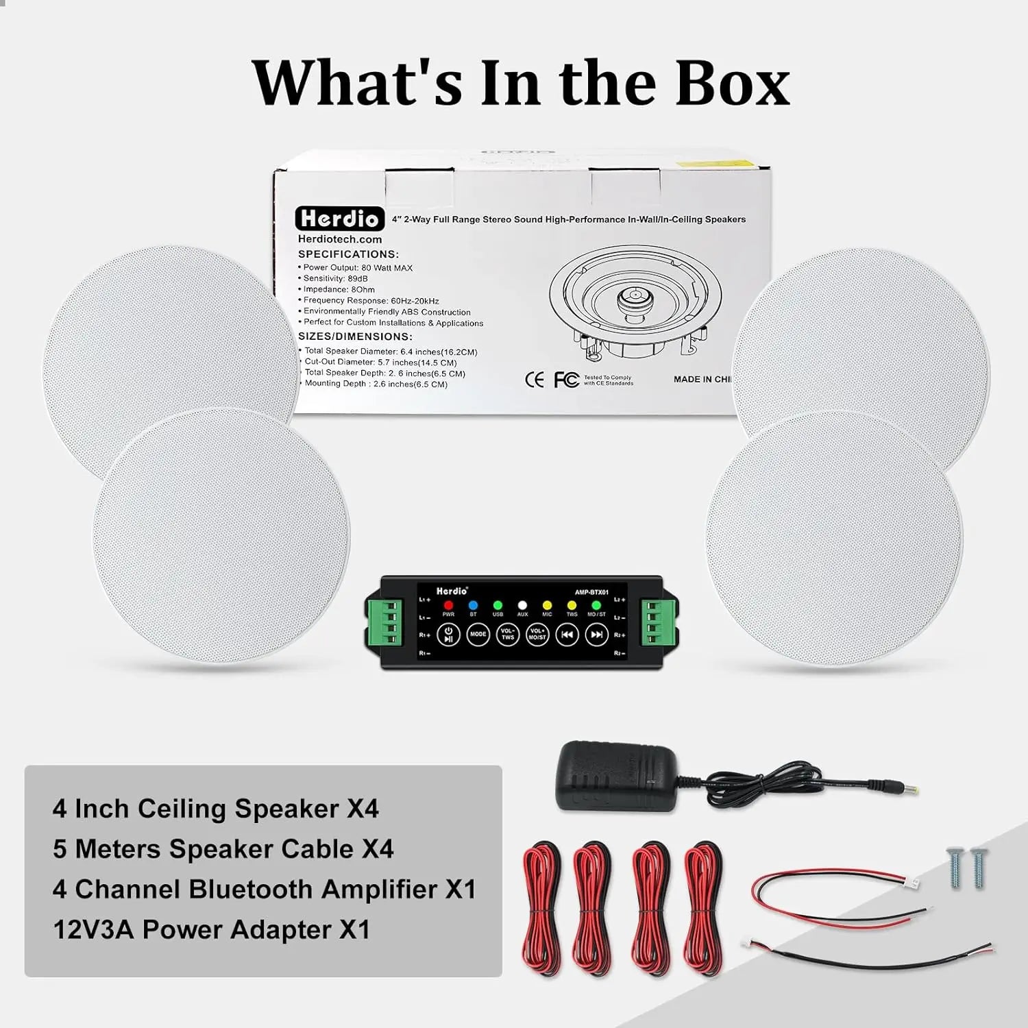 Herdio 4 ’ 320 Watts 2-Way Bluetooth Ceiling Speakers Package Perfect For Home Theater System Living Room Flush Mount 4
