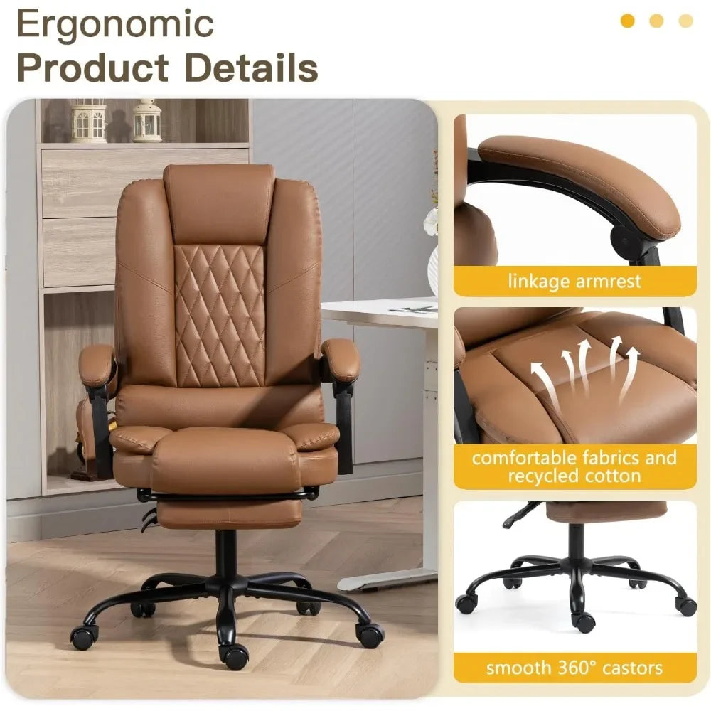 6-Point Heated Massage Office Chair with Footrest Ergonomic Home Desk Chair with Lumbar Support Executive High Back PU