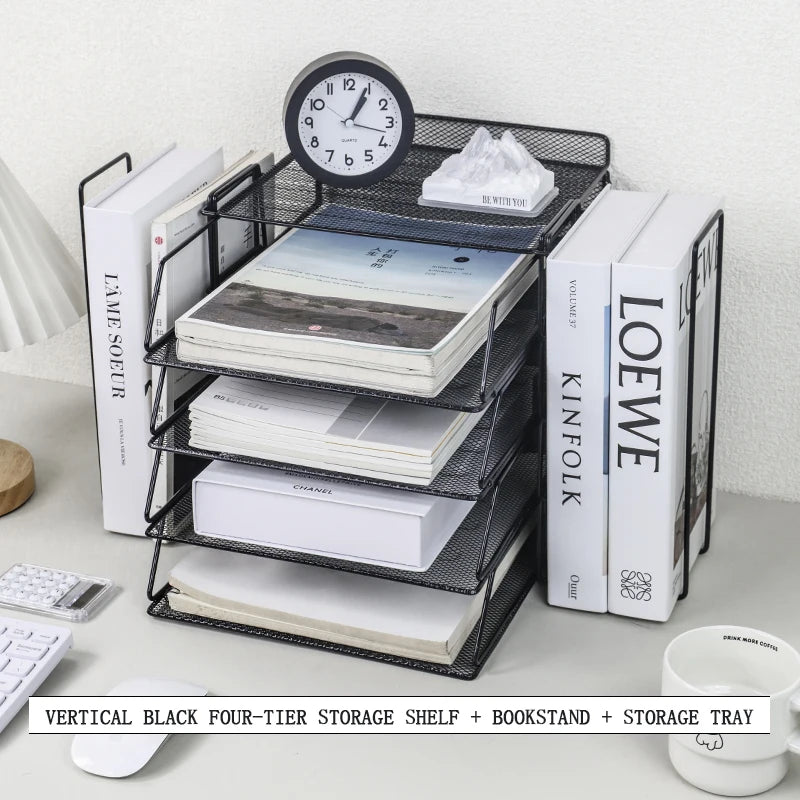 Desk storage and accessories 4-tier paper trust tray storage box with file holder desk storage office supplies desk