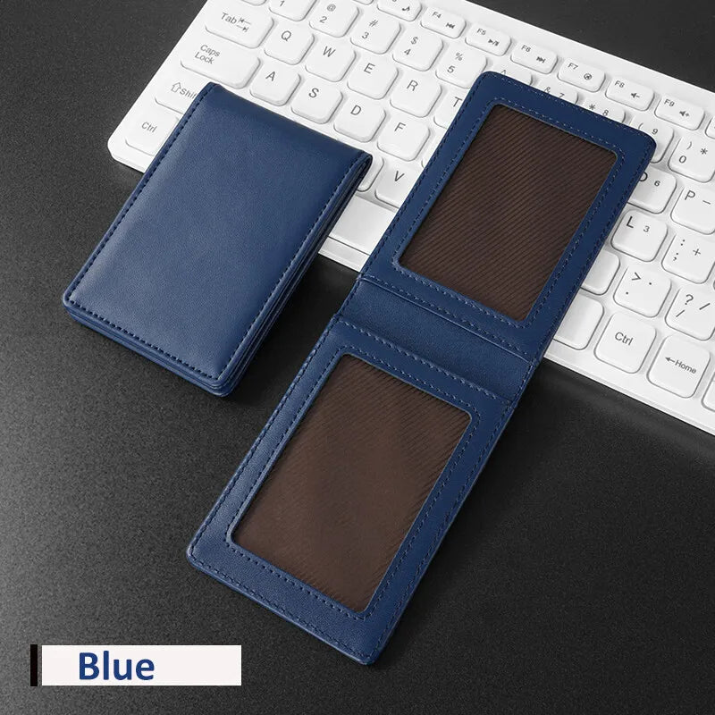 Leather Business ID Badge Clip Holder Name Tag Chest Card Work Pass - Blue