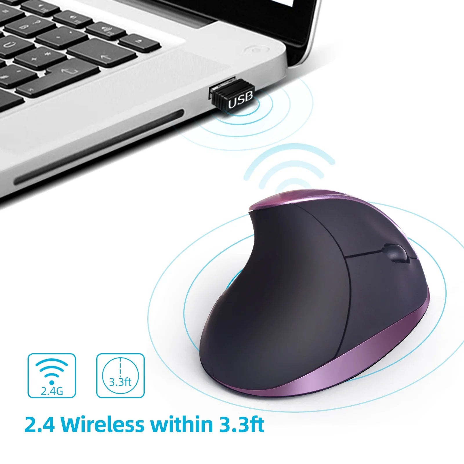 Ergonomic MouseCordless Mouse with 6 Buttons for LaptopsDesktop Mac Book Small Mouse (Purple) - PURPLE / United States