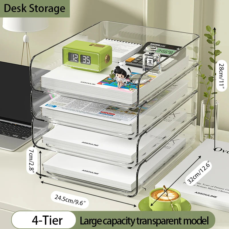 Paper Organizer Letter Tray 4 Pack Acrylic Stackable Desk File Organizer,Clear File Organizer for Desk Office Organizer