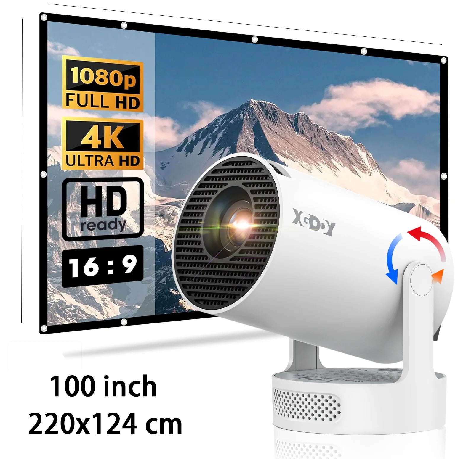 XGODY 4K HY300 Pro+ Projector Built-in 5W Speaker 1280*720P Android 11 12000 Lumens Wifi6 BT5.4 Portable Outdoor