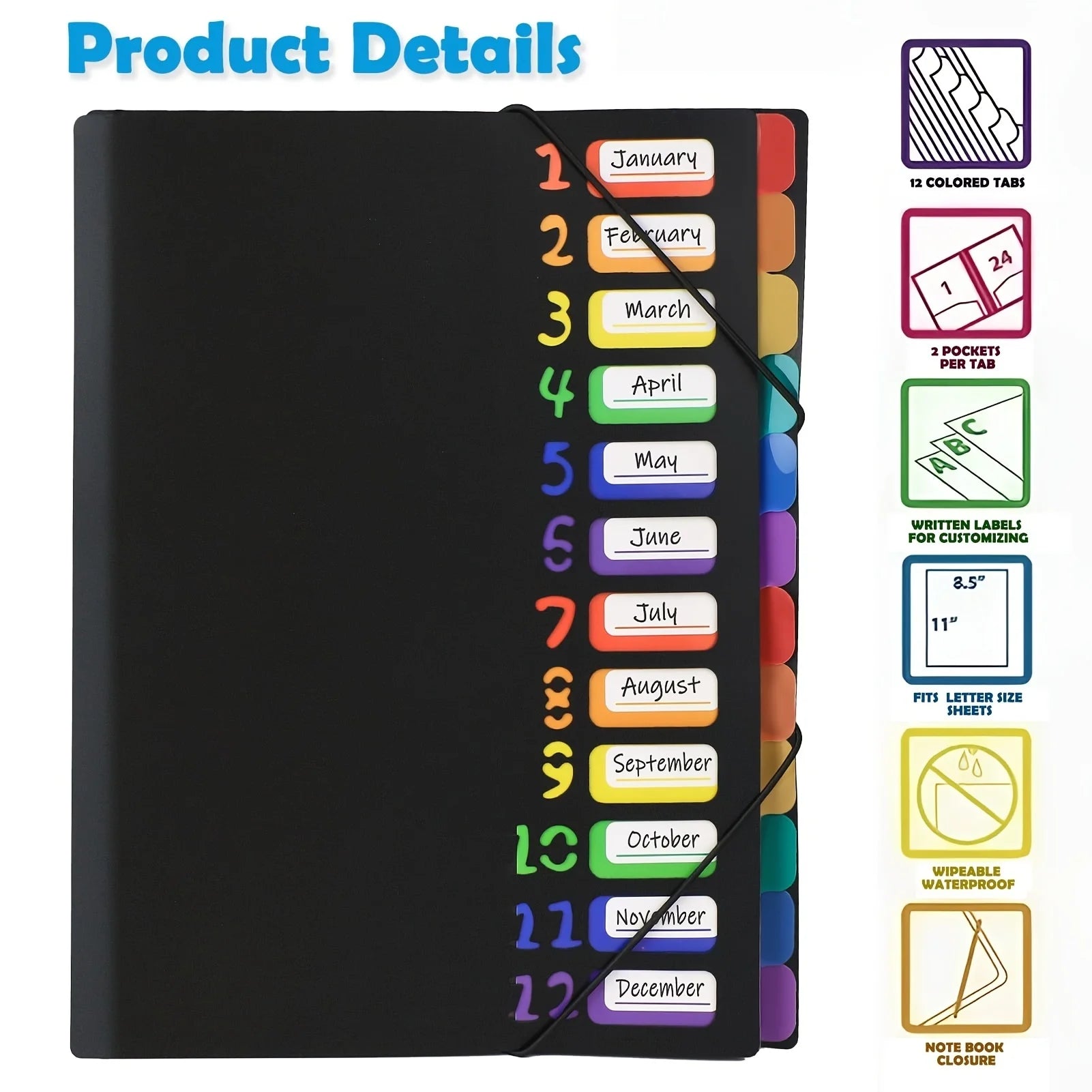 Multi-Layer A4 Folder with Rainbow-Colored Tabs & Monthly Dividers - Durable Plastic Document Organizer for School