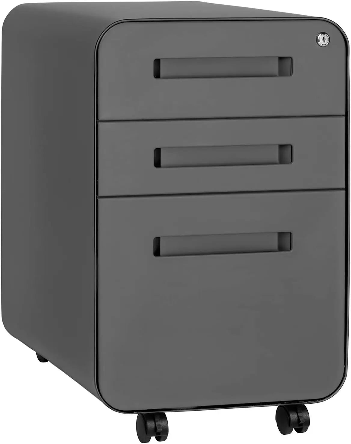 Under Desk 3-Drawer Metal File Cabinet with Lock Suitable for Legal/Letter Size on Wheels and Stationary - United