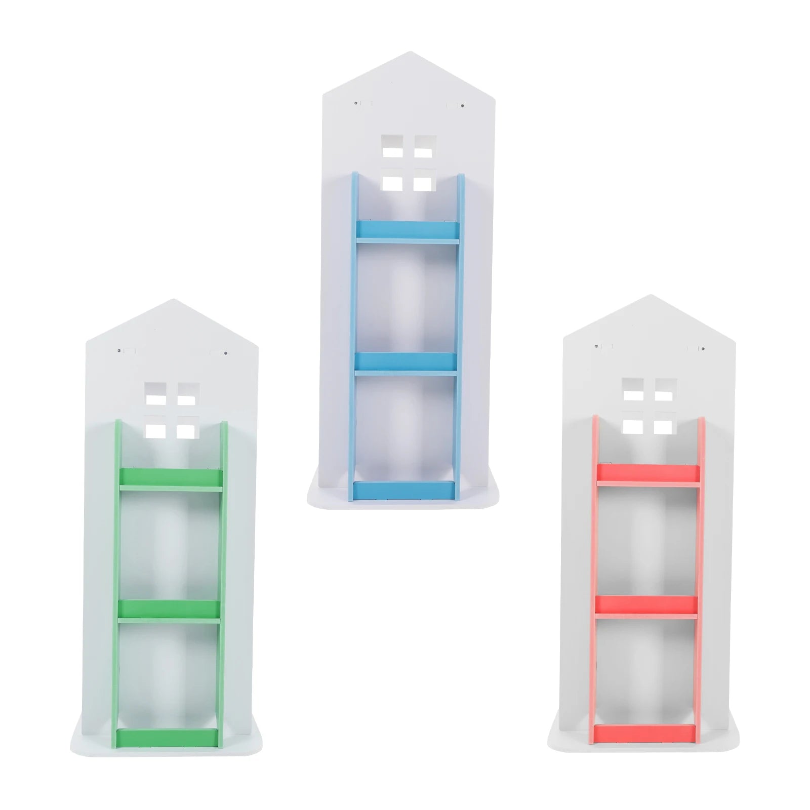 Rotating Kids Bookshelf with 4 Tiers Eco-Friendly PVC Material Castle Shape Design 360° Swivel Large Storage Space