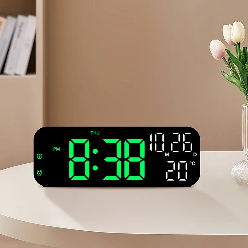 Digital Alarm Clock Temperature and Date Week Display Night Mode Table Clock Voice Control 12/24H Electronic LED Alarm