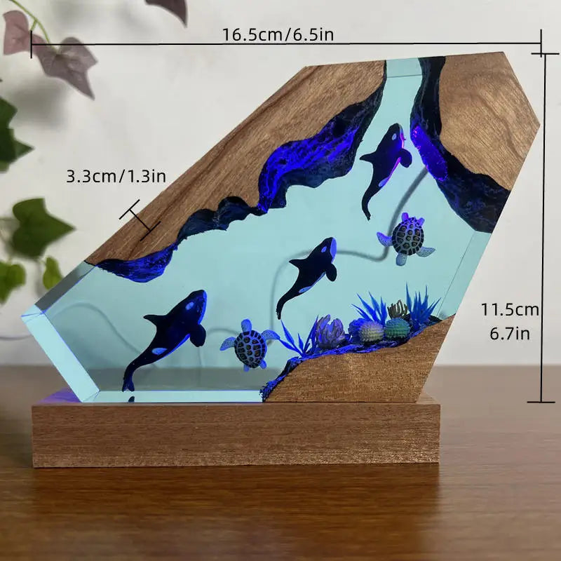 Simulated Shark Epoxy Resin Seabed Organism Diver Figure Miniature Figurines Night Glow Tabletop Home Desk Light